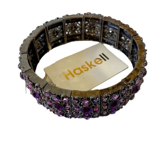 Vintage Haskell Art Deco Purple Stoned Stretch Bracelet. Very Pretty. - Picture 5 of 6